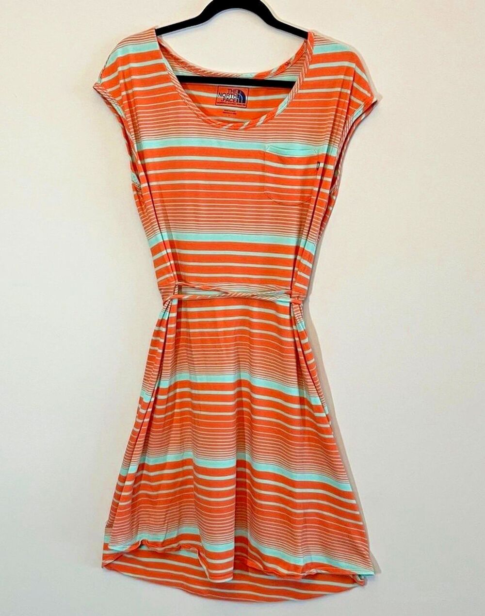 The North Face Women’s Orange & Mint Green Kambra Midi Dress Tie Waist Sz Large